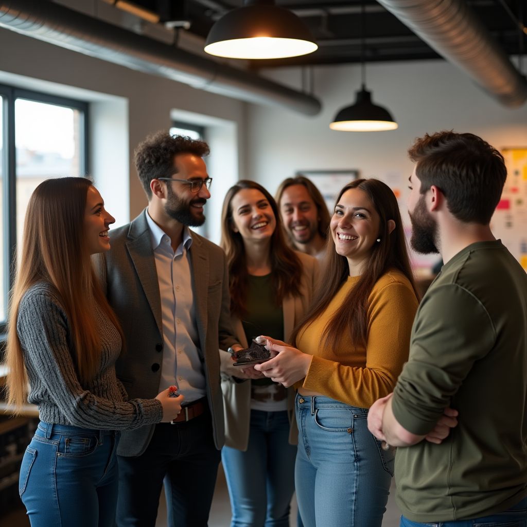 Equipo de una startup tecnológica celebrando.