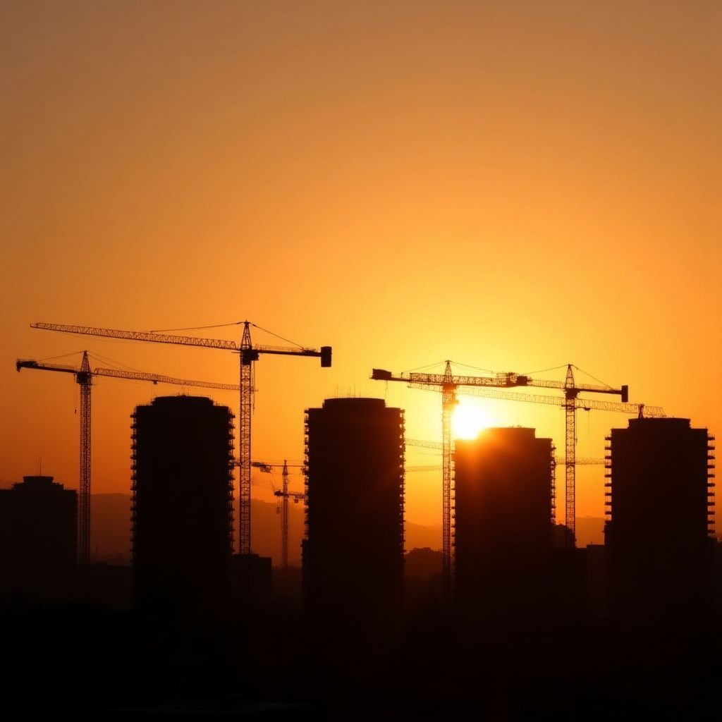 Grúas de construcción en un desarrollo inmobiliario en Santiago.